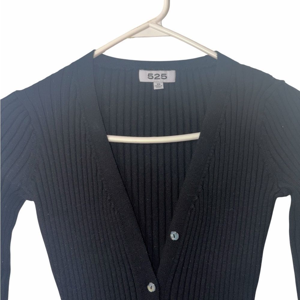 525 Black Ribbed Midi Button Down Long-sleeve Dress(Size XS) - Picture 5 of 5